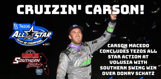 Carson Macedo concludes Tezos All Star action at Volusia with Southern Swing win over Donny Schatz
